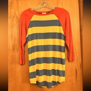 Womens LuLaRoe Randy Red Sleeves With Blue Golden Yellow Stripes Size XXS NWT